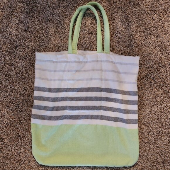 Green Gray and White Striped Beach Towel and Tote Bag Set Turkish T Cotton - Picture 2 of 8